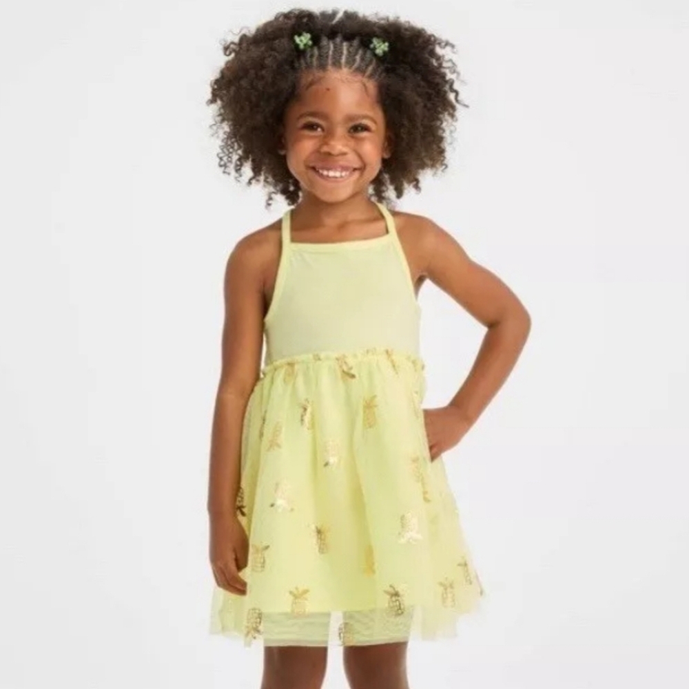 Toddler Girls' Pineapple Tulle Dress - Cat & Jack Yellow 18M